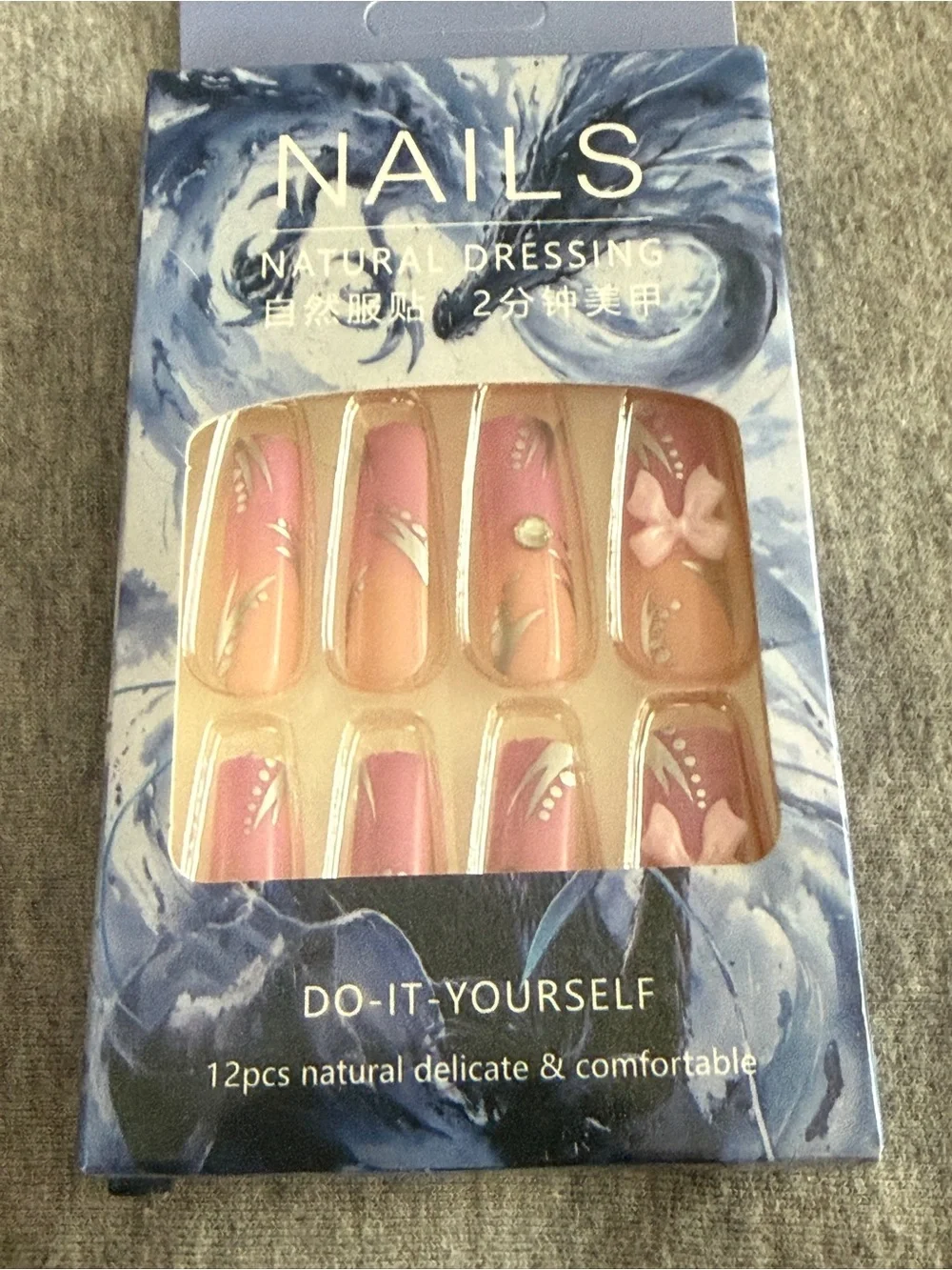 Pink Ombre 3D Bow Press-On Nails - Floral Accent